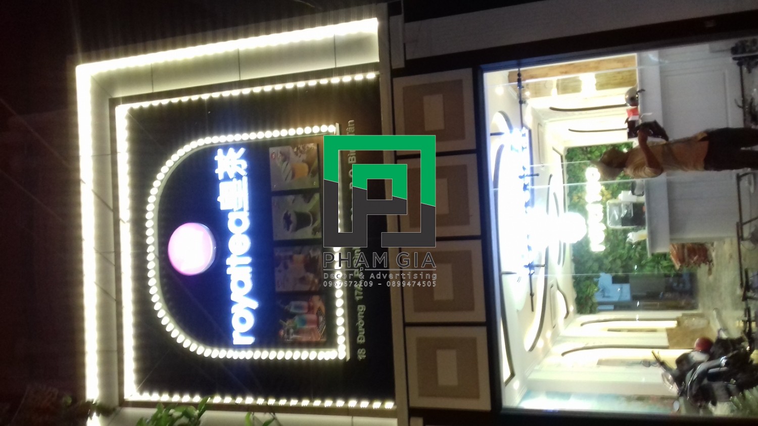 Công trình thi công bảng hiệu ở quán trà sữa Royaltea chi nhánh Bình Tân