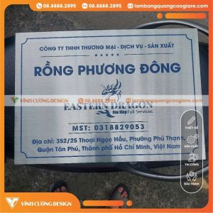 Bảng Tên Công Ty Inox Bạc Xước In UV Rồng Phương Đông Quận Tân Phú Chuẩn Màu