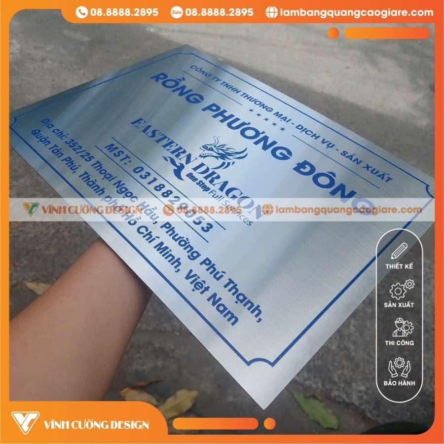 Chọn Chất Liệu – Màu Sắc Chuẩn Trong Thiết Kế Bảng Tên Công Ty Inox Bạc Xước In UV