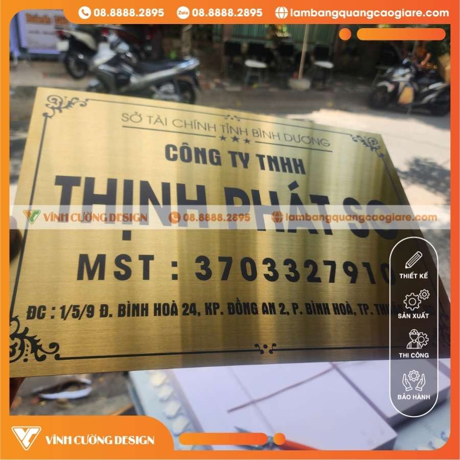 Dịch Vụ Bảng Tên Công Ty Inox Vàng Gương In UV Chuyên Nghiệp Từ Vĩnh Cường Design
