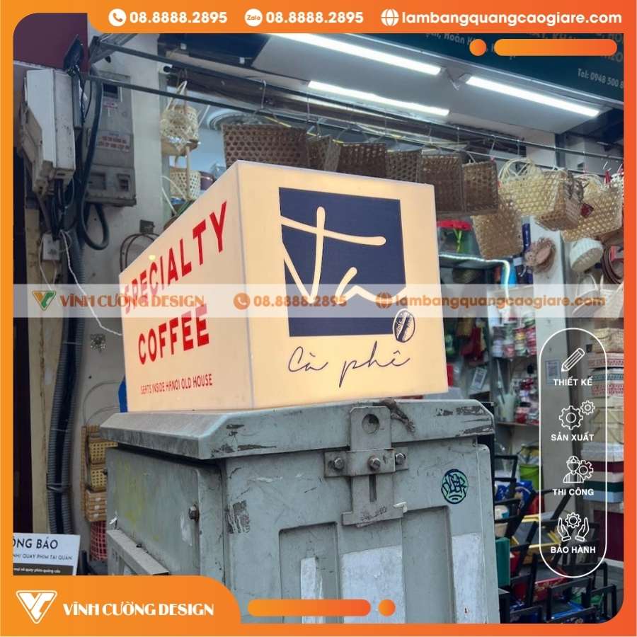 Quy trình thi công bảng hiệu hộp đèn quán coffee chuyên nghiệp