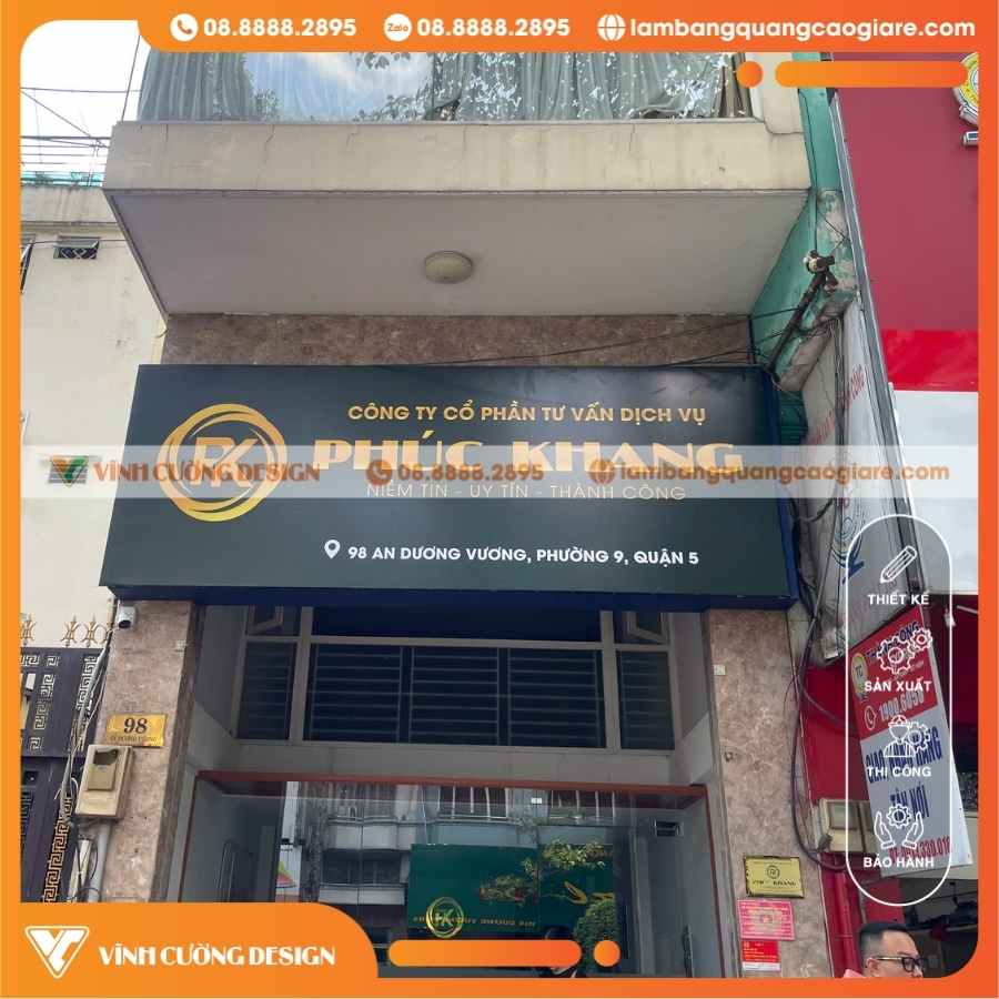 QUY TRÌNH TƯ VẤN, THIẾT KẾ VÀ LẮP ĐẶT BẢNG HIỆU BẠT CHO PHÚC KHANG TẠI VĨNH CƯỜNG DESIGN