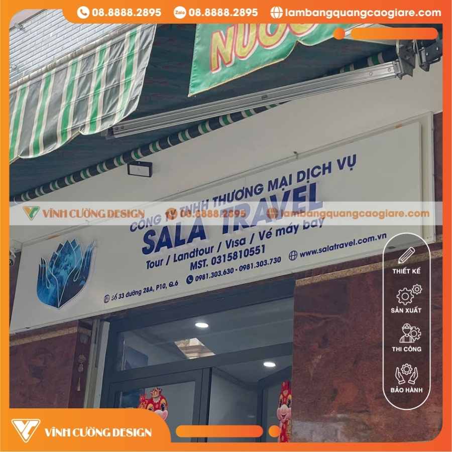 Ý Nghĩa Màu Xanh Dương Trong Logo Bảng Hiệu Alu Công Ty Du Lịch Sala Travel – Biểu Tượng Sông, Núi, Biển