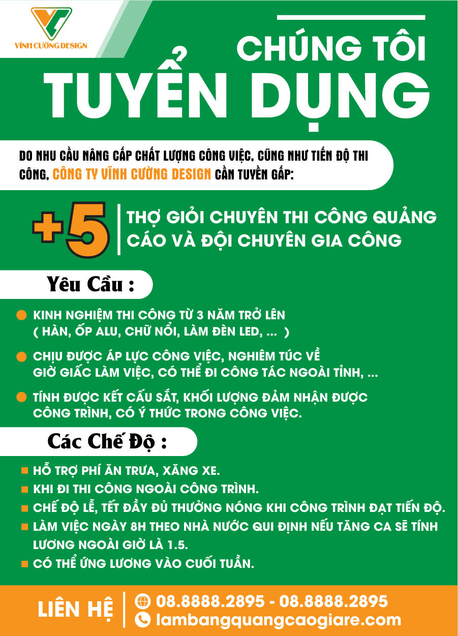 Tuyển thợ giỏi làm bảng quảng cáo