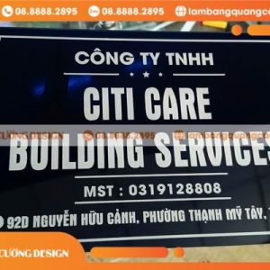Gia Công Bảng Tên Công Ty Mica Đen In UV Cho Công Ty CITICARE BUILDING SERVICES