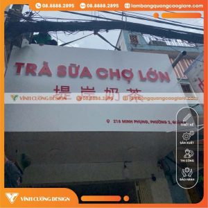 Giới thiệu làm bảng hiệu Alu chữ Mica hông Formex quán Trà Sữa Chợ Lớn