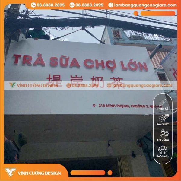 Giới thiệu làm bảng hiệu Alu chữ Mica hông Formex quán Trà Sữa Chợ Lớn