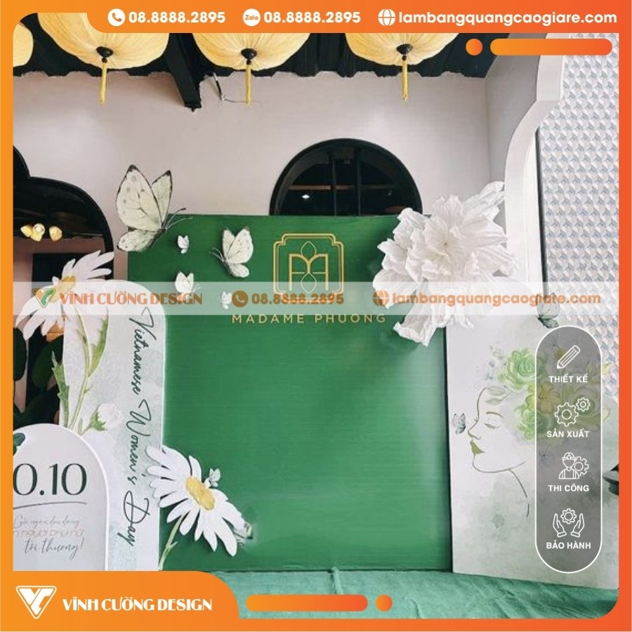 Tổng Hợp 50+ Mẫu Thi Công Backdrop Giá Rẻ, Đẹp Nhất Năm 49 Thi công backdrop Lễ 20/10 nền xanh lá và hoa cúc