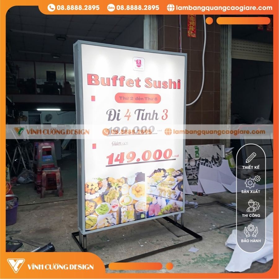 Làm Hộp Đèn Bạt 3M In UV Giá Rẻ Cho Tiệm Buffet Sushi Kunimoto 11 Ưu điểm khi làm hộp đèn bạt 3M in UV trong quảng cáo