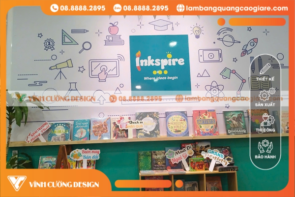 Làm Bảng Hiệu Alu Chữ Nổi Đèn Led Giá Rẻ Cho Nhà Sách InkSpire 14 decal in uv dan tuong