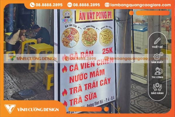 Làm bảng hiệu hộp đèn Quận 4 theo yêu cầu, TRỌN GÓI 19 hộp đèn led quảng cáo 2 mặt chân đứng tại quận 4