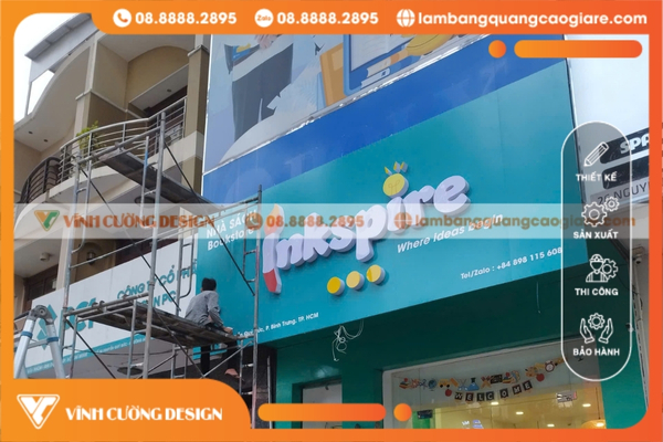 Làm Bảng Hiệu Alu Chữ Nổi Đèn Led Giá Rẻ Cho Nhà Sách InkSpire 1 lam bang hieu alu chu noi den led gia re