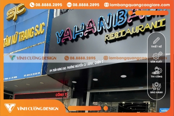 Gia công bảng hiệu đèn hộp ĐẸP, UY TÍN, GIÁ RẺ 16 Làm bảng hiệu hộp đèn chữ nổi mica – inox