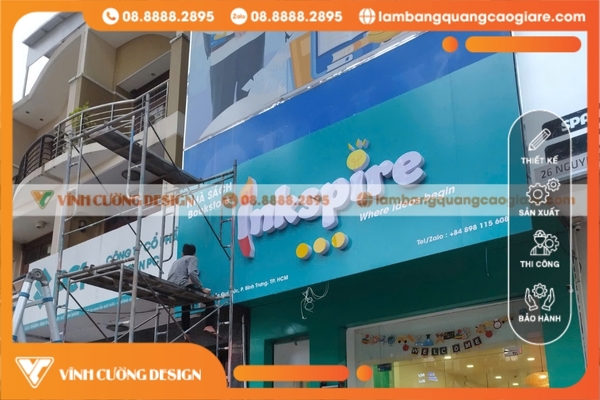 Làm Bảng Hiệu Alu Chữ Nổi Đèn Led Giá Rẻ Cho Nhà Sách InkSpire 11 thi cong bang hieu alu chu noi