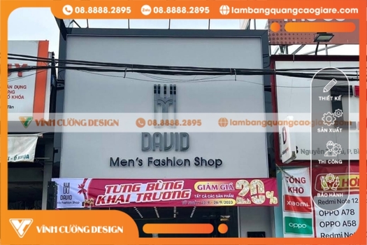 bảng hiệu alu chữ mica nổi cửa hàng thời trang nam