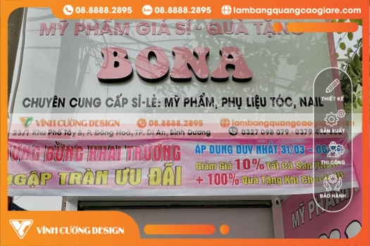 bảng hiệu alu mỹ phẩm quà tặng chữ mica khổ lớn