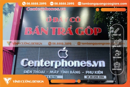 bảng hiệu alu tôn sóng chữ nổi đèn led centershop bán điện thoại