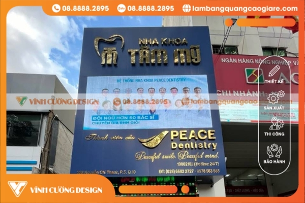 bảng hiệu chữ nổi inox gương vàng nha khoa đẹp mắt, tinh tế