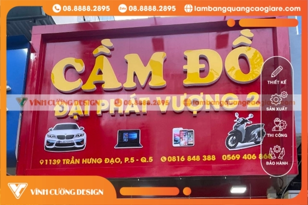 bảng hiệu dịch vụ cầm đồ đẹp mặt tiền ngay trung tâm