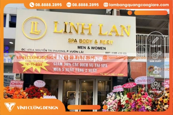 Bảng hiệu spa chữ inox đèn led nổi bật