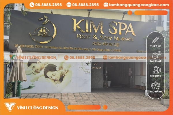 Bảng hiệu spa chữ nổi Inox vàng nổi bật