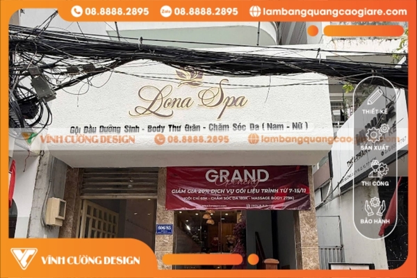 Bảng hiệu spa chữ nổi phối hợp cemboard xi măng