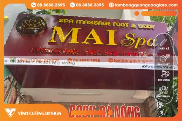 bảng hiệu spa đẹp chữ Inox gương vàng