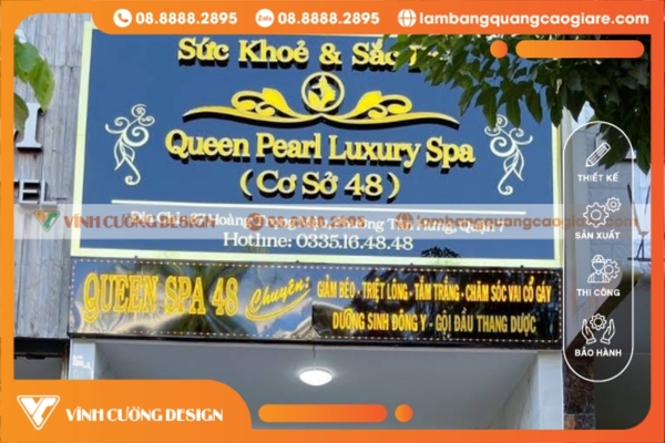 Bảng hiệu spa gương đen chữ nổi sang trọng