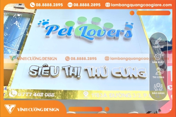 Bảng hiệu viền vàng gương chữ Inox siêu đẹp