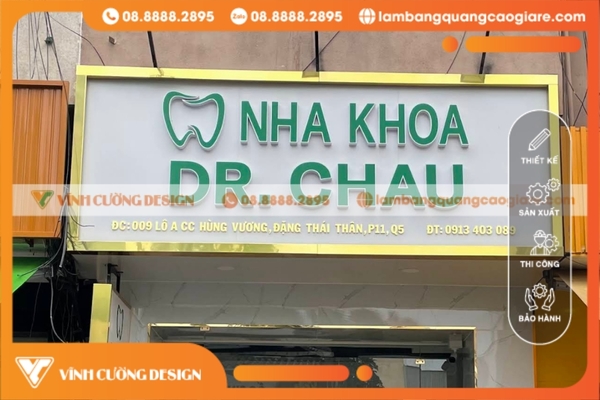 biển hiệu nha khoa viền inox chữ nổi mica chất lượng
