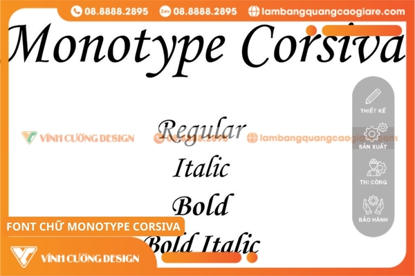 Font chữ nổi Monotype Corsiva quảng cáo online