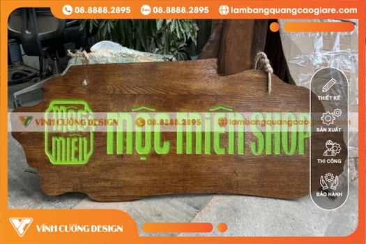 Làm bảng hiệu gỗ treo mộc miên shop