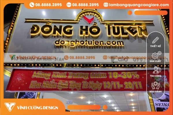Làm bảng hiệu Inox TPHCM đồng hồ tulen