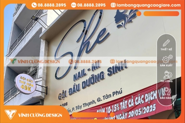 Làm bảng hiệu spa chữ nổi mica kết hợp nền alu