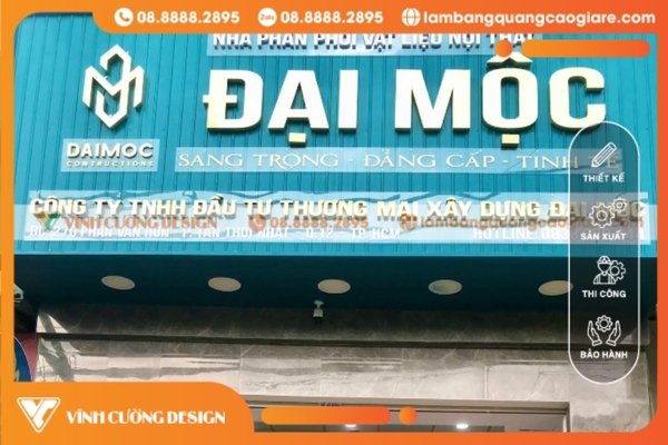 Dịch vụ làm bảng hiệu chữ nổi uy tín giá rẻ TPHCM 13 Mẫu bảng hiệu chữ nổi bằng đồng cho Đại Mộc Contructions đẹp chuyên nghiệp