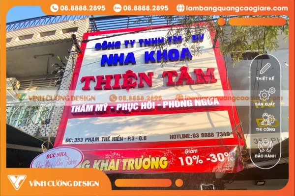 thi công bảng hiệu nha khoa chữ nổi mica nhiều màu sắc ấn tượng, uy tín