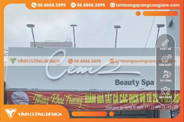 Thi công bảng hiệu spa chữ nổi mica nền alu