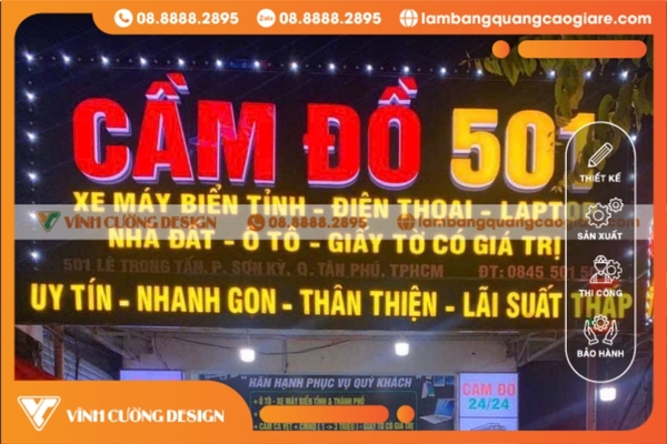 thiết kế bảng hiệu cầm đồ chữ led thu hút khách