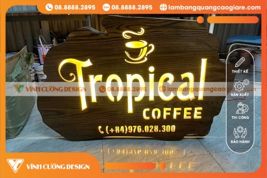 Thiết kế & làm bảng hiệu gỗ có đèn led đẹp